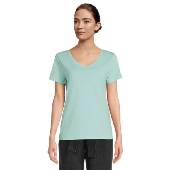 Time and Tru Women's Short Sleeve Core V-Neck Tee Classic Mint - Picture 2 of 5